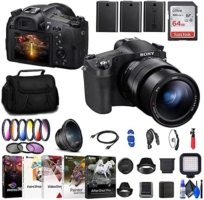 Sony Cyber-Shot DSC-RX10 IV Digital Camera (DSCRX10M4/B) + Wide Angle Lens + Telephoto Lens + Color Filter Kit + 64GB Card + 2 x NPF-W50 Battery + Card Reader + LED Light + More (Renewed)