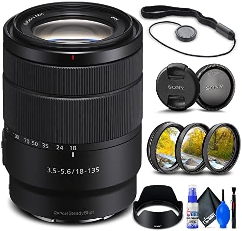 Sony E 18-135mm f/3.5-5.6 OSS Lens (SEL18135) + Filter Kit + Lens Cap Keeper + Cleaning Kit + More (Renewed)