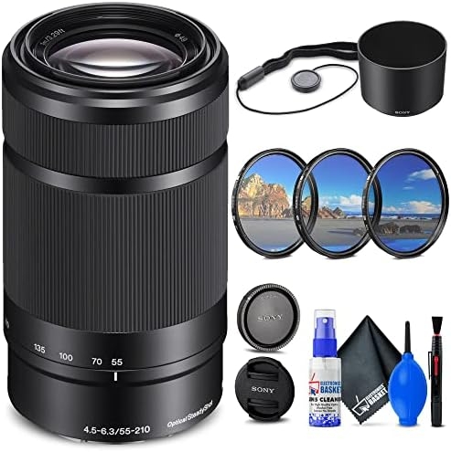 Sony E 55-210mm f/4.5-6.3 OSS Lens (Black) (SEL55210/B) + Filter Kit + Lens Cap Keeper + Cleaning Kit + More (Renewed)