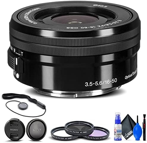 Sony E PZ 16-50mm f/3.5-5.6 OSS Lens (SELP1650) + Filter Kit + Lens Cap Keeper + Cleaning Kit + More (Renewed)