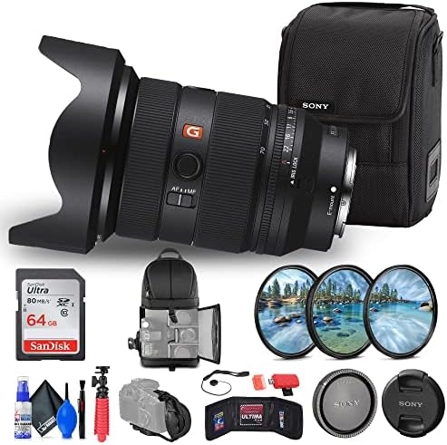 Sony FE 24-70mm f/2.8 GM II Lens E + 64GB Memory Card + FilterKit + Backpack + Card Reader + Flex Tripod + Memory Wallet + Cap Keeper + Cleaning Set + Hand Strap (Renewed)