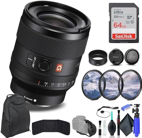 Sony FE 35mm f/1.4 GM Lens SEL35F14GM, Filter Kit, Backpack, 64GB Card, Card Reader, Flex Tripod, Memory Card Wallet, Cap Keeper, Cleaning Kit, Hand Strap, and More