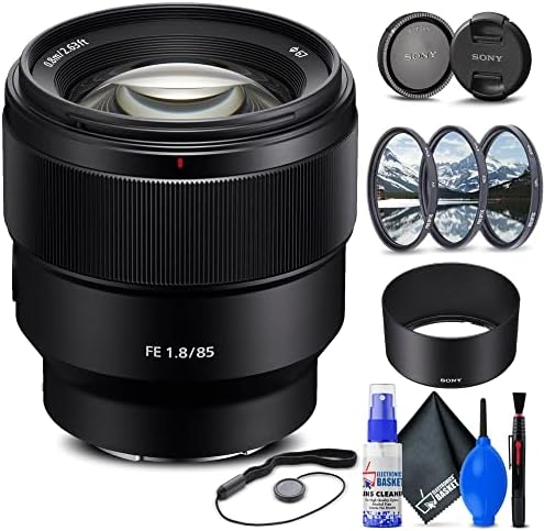 Sony FE 85mm f/1.8 Lens (SEL85F18/2) + Filter Kit + Lens Cap Keeper + Cleaning Kit + More (Renewed)