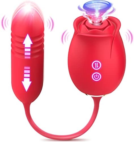 Sucking Sex Toys for Women – Rose Vibrator with Dildo Adult Toys, Sex Stimulator Sucker with 9 Sucking & 9 Thrusting G Spot Vibrators Clitoral Nipple Toys for Womens Sex