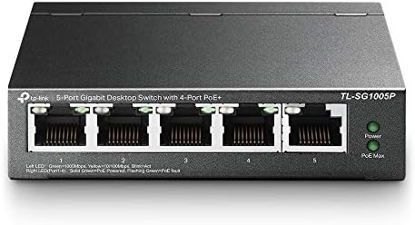 TP-Link TL-SG1005P, 5 Port Gigabit PoE Switch, 4 PoE+ Ports @65W, Desktop, Plug & Play, Sturdy Metal w/ Shielded Ports, Fanless, QoS & IGMP Snooping,black