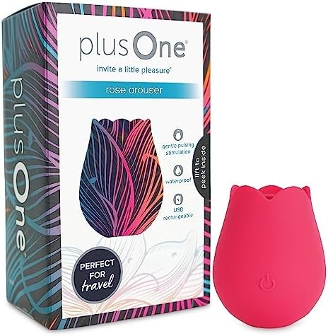 plusOne Rose Vibrator for Women – Clitoral Stimulator Made of Body-Safe Silicone, IPX-7 Waterproof, USB Rechargeable & 10 Pulsing Settings, Red